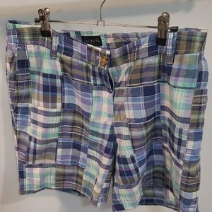 Talbots Plaid Cotton Bermuda Shorts in Blue, Green & Cream